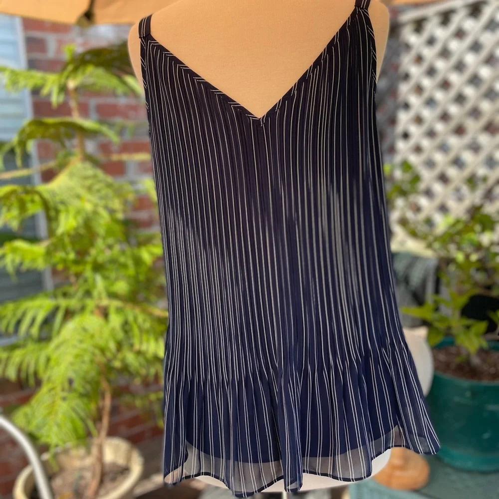 Chico’s Navy and white stripe tank top style size 2 - Picture 2 of 10